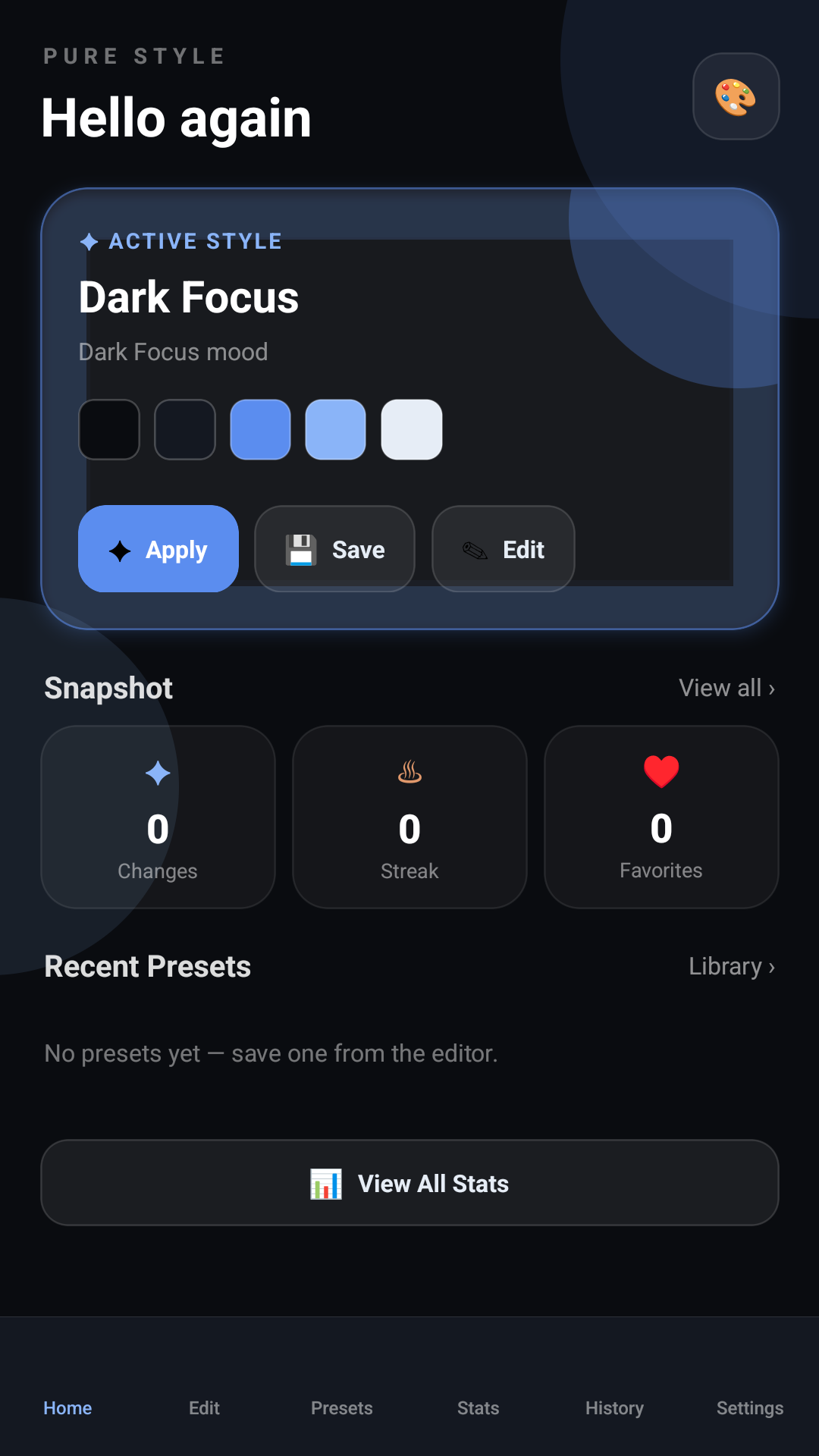 Pure Style Dashboard home screen